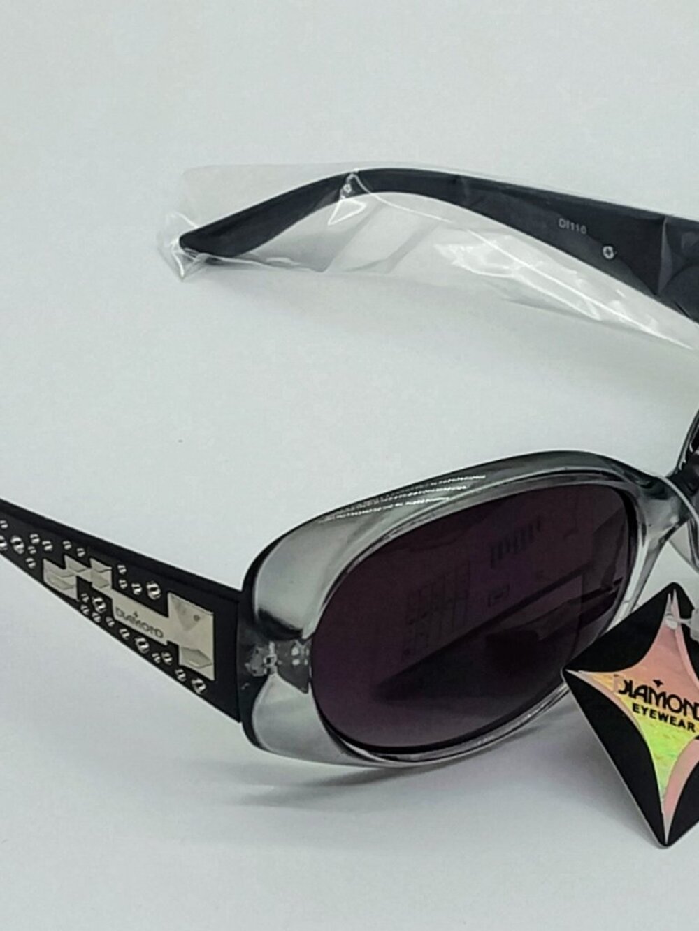 1116-PP Diamond Eyewear Vintage Y2K Silver Sunglasses Rhinestone Oversized Bling